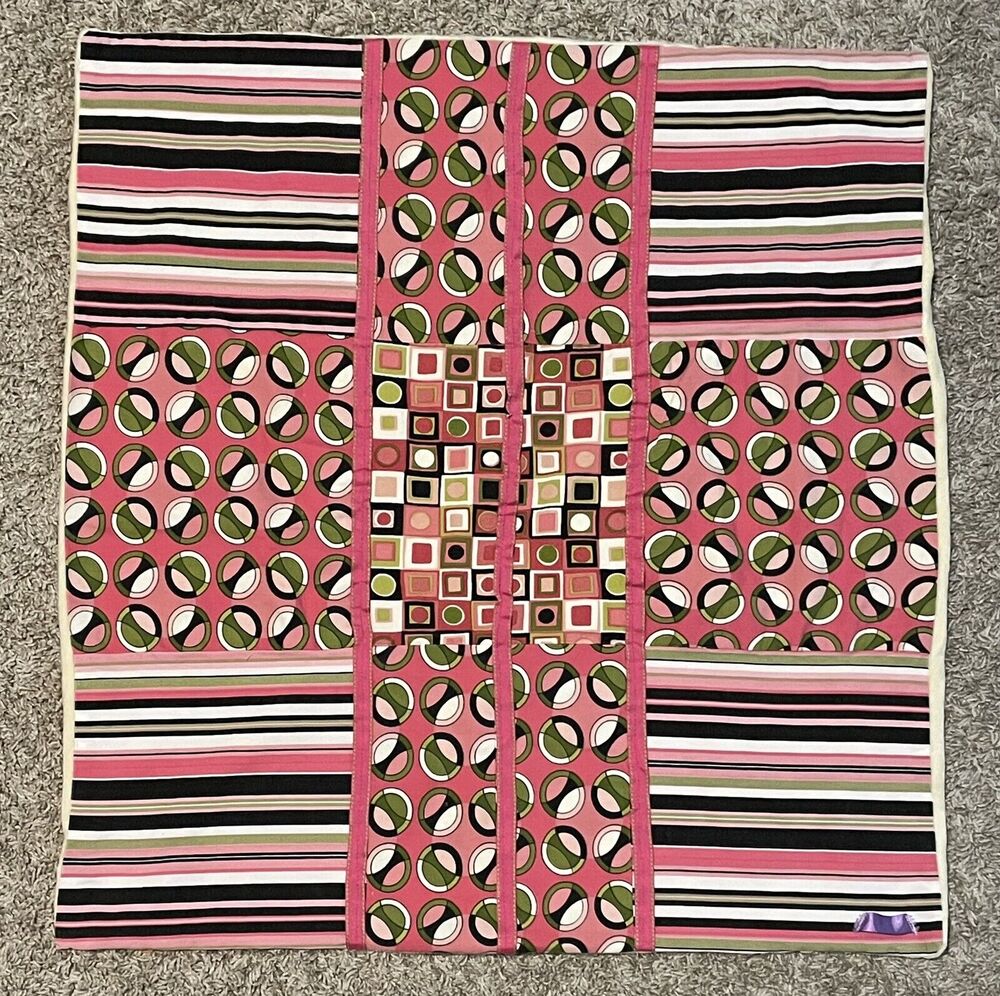 VTG Mod Print Baby Crib Blanket Canvas Fleece 2-sided Pink Green Black Nursery